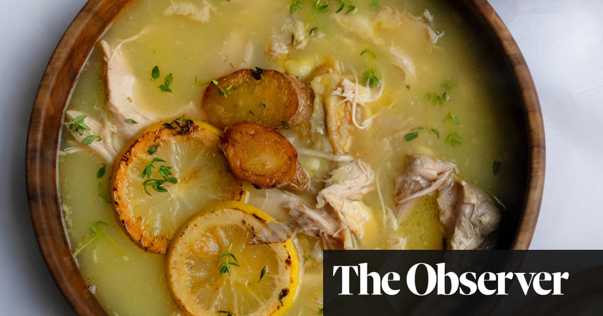 Nigel Slater’s recipes for chicken and artichoke soup, and baked potatoes with roast garlic