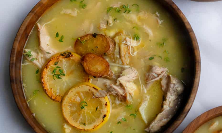 Chicken, lemon and artichoke soup.