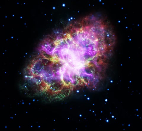 Champagne supernova: the Crab nebula in extraordinary detail, in an image created by combining visible light and other data from several telescopes, among them Hubble.