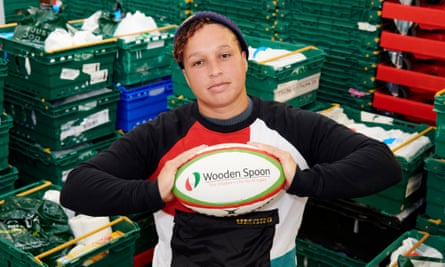 Shaunagh Brown at a food bank in Lewisham, south London. The England player is an ambassador for Wooden Spoon's 'Pass the Plate' initiative, raising funds for food banks across the UK and Ireland.