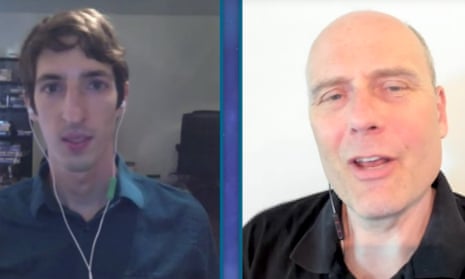 James Damore (left), the former Google engineer, speaks with YouTube personality Stefan Molyneux. 