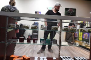 Cannabis products for sale at the Green Pearl Organics dispensary on 1 January, the first day of legal recreational marijuana sales in California.
