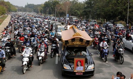 Hundreds attend the funeral in Naypyidaw of Mya Thwate Thwate Khaing.
