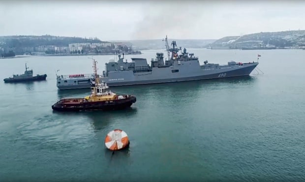 A Russian navy ship docked in Sevastopol, Crimea, in the Black Sea