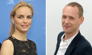 Composite: Nina Hoss at the 61st Berlin International Film Festival and German artist Christian Jankowski at a press conference in Zurich