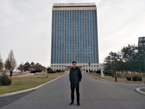 Alek Sigley, the Australian student reportedly arrested, outside the foreign student dormitory at Kim Il Sung University in Pyongyang, North Korea.