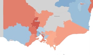 Two-party-preferred swing by electorate, showing Victoria