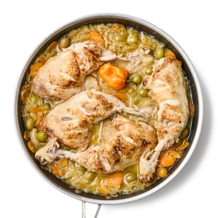 Felicity Cloake’s yassa chickenhearted 05a – an almost-finished panful of yassa.