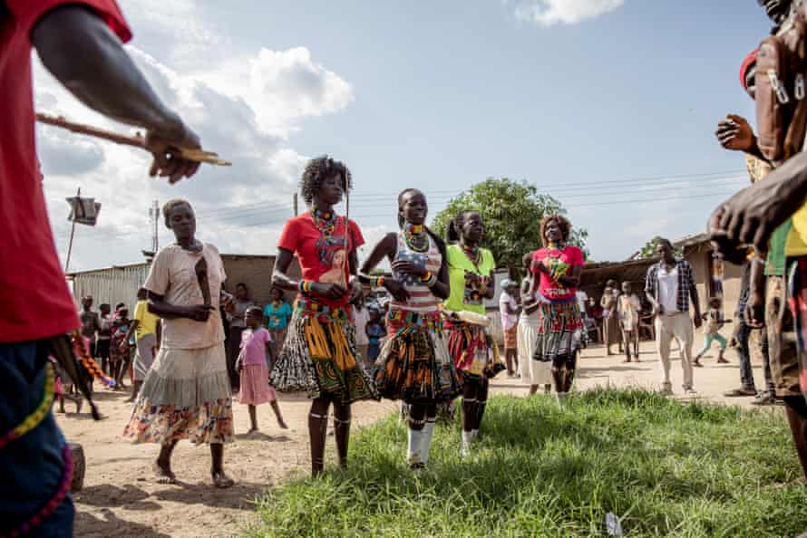 Young people from the Lopit tribe perform traditional dances at a wedding in Gumbo on the outskirts of Juba