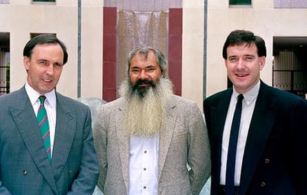 The former Aboriginal affairs minister Robert Tickner, right, with Paul Keating and Patrick Dodson in 1992.