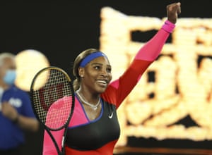 Serena Williams celebrates after defeating Romania’s Simona Halep.