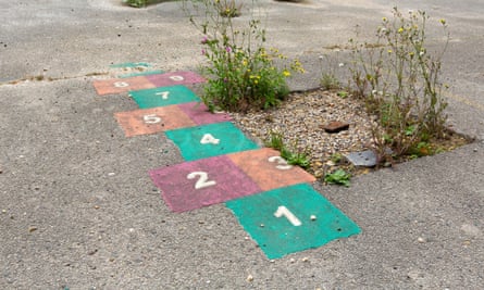 A hopscotch game in a disused school playground