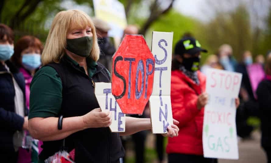 Residents protest outside Walleys Quarry landfill site in Silverdale, Staffordshire.