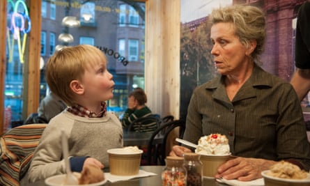 Frances MacDormand as Olive Kitteridge in the TV miniseries, with Ayden Costello as Theodore.