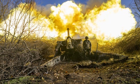 A Ukrainian soldier in an artillery unit fires towards Russian positions outside Bakhmut in November.