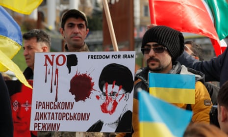 Iranians at a protest against Iran's government and deliveries of Iranian drones to Russia in Kyiv, Ukraine