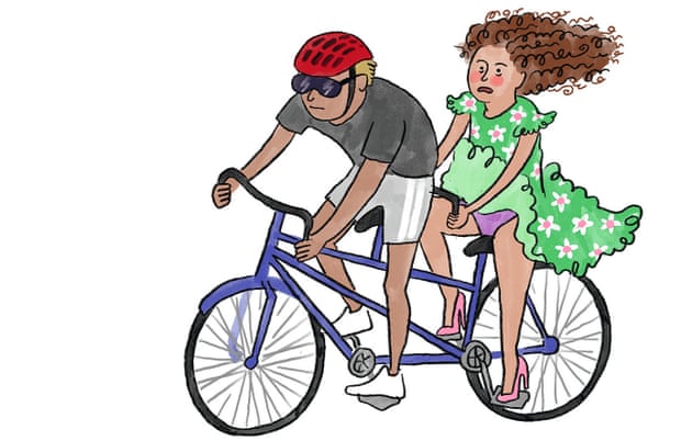 Illustration of a man and woman on a tandem