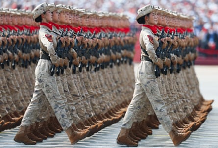 Soldiers march during a military parade marking the 80th anniversary of victory over Japan and the end of World War II, in Tiananmen Square in Beijing, China.