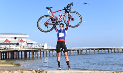 Demi Vollering celebrates after being confirmed as winner of the Women’s Tour of Britain in Felixstowe.