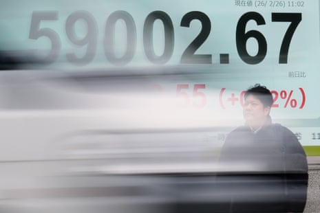 An electronic stock board showing Japan's Nikkei index today.