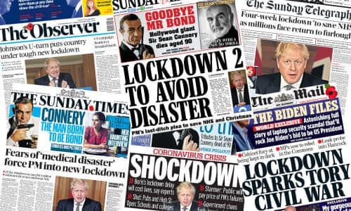 Shockdown What The Sunday Papers Say About England S New Covid 19 Lockdown Uk News The Guardian Shockdown What The Sunday Papers Say About England S New Covid 19 Lockdown Uk News The Guardian
