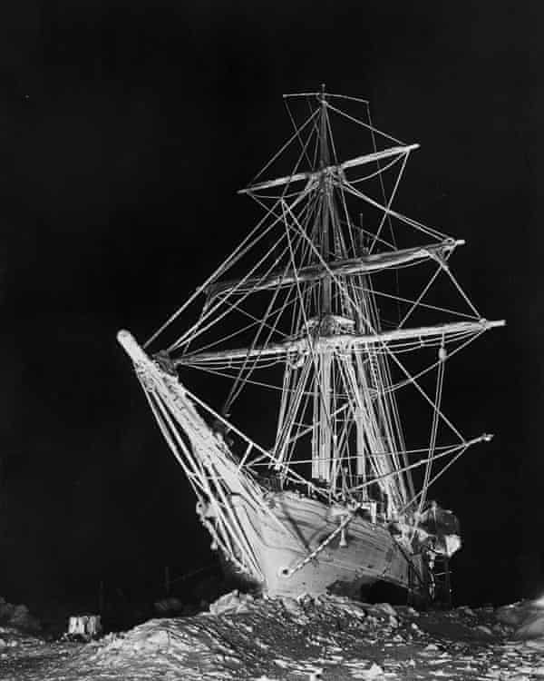 The Endurance stuck in pack ice during polar night.