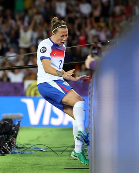 Lucy Bronze’s collision with the advertising board after scoring for England against Sweden.