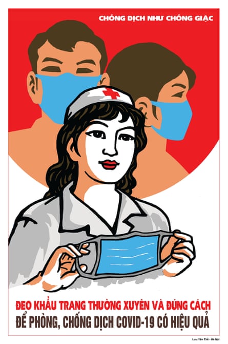 Luu Yen The designed this propaganda poster, which calls on people to wear a mask to stem the spread of Covid-19