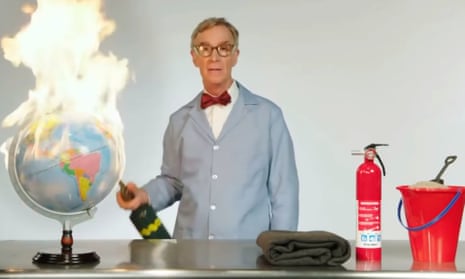 Bill Nye burns a globe