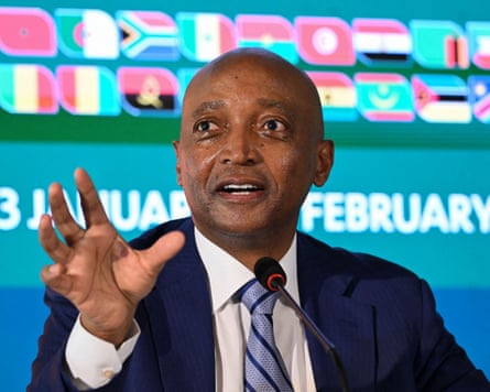 The Caf president Patrice Motsepe speaks during a press conference