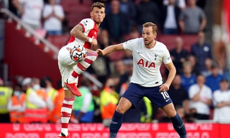 Ben White and Tottenham's Harry Kane during Arsenal's 3-1 win in the north London derby