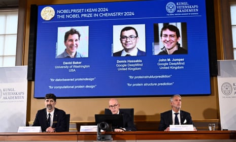 Google DeepMind scientists and biochemist win Nobel chemistry prize | Nobel  prizes | The Guardian