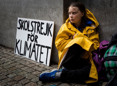 Greta Thunberg strikes outside the Swedish parliament