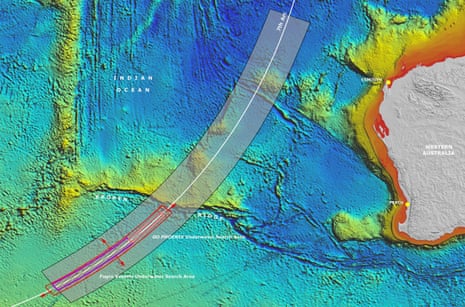 A map showing the widening of Australia’s underwater search area along the ‘seventh arc’