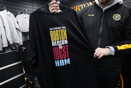 A T-shirt in the club shop at the Pirelli Stadium to commemorate the upcoming match verses West Ham United.