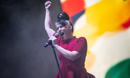 Kathleen Hanna performing in Pasadena, California, in 2022.