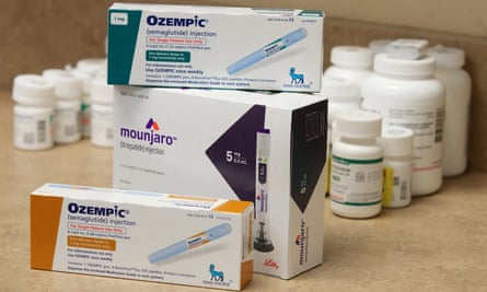 Boxes of Ozempic and Mounjaro, semaglutide and tirzepatide injection drugs used for treating type 2 diabetes and made by Novo Nordisk and Eli Lilly