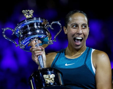 Madison Keys with the trophy after winning the Australian Open final against Aryna Sabalenka.