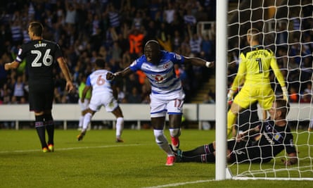 Modou Barrow celebrates after scoring Reading’s second goal of the game.