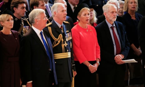 Jeremy Corbyn (right) stands as the national anthem is sung during the St Paul’s Cathedral service.