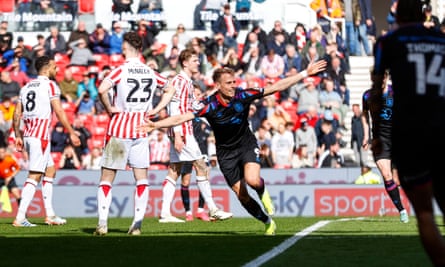 Huddersfield’s Bojan Radulovic celebrates after scoring in the draw at Stoke
