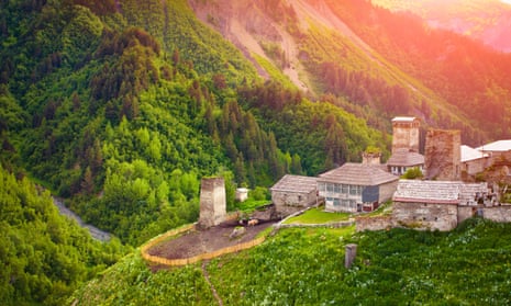 A village in Upper Svaneti, Georgia, Europe. Caucasus mountains. Retro style