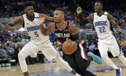 Damian Lillard of the Portland Trail Blazers, whose will travel more than 3,500 miles to play road games in Orlando, Miami and Indiana.