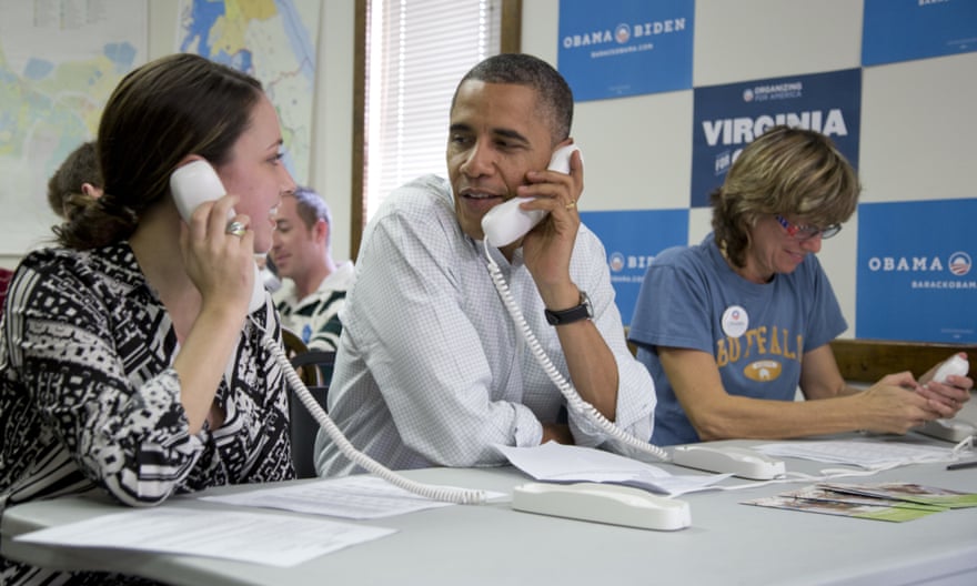 Barack Obama making campaign calls in 2012.