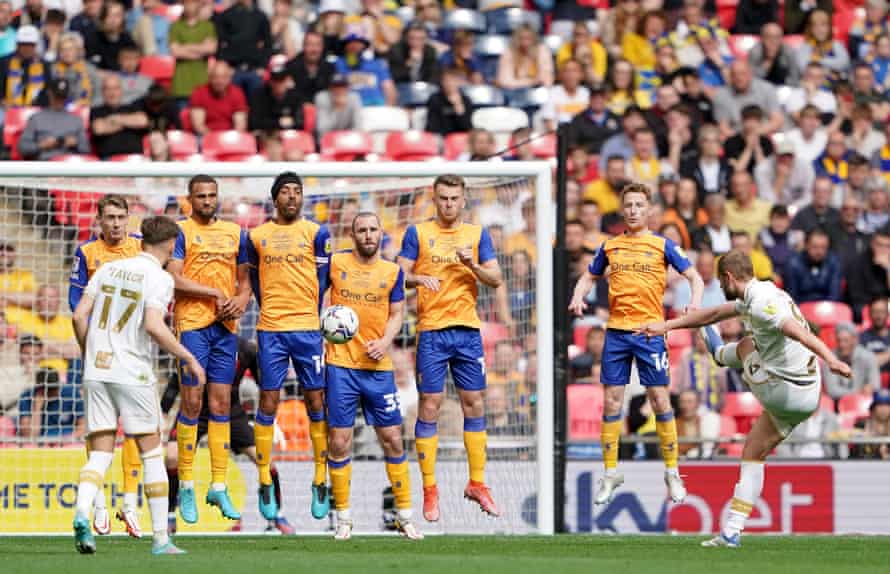Mansfield 0-3 Port Vale: League Two playoff final – live! | League Two 4 Port Vale’s James Wilson (right) fires a free kick past the wall and past the post.