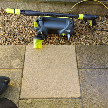 A patio slab after the Ava Go P40 pressure washer cleaned it