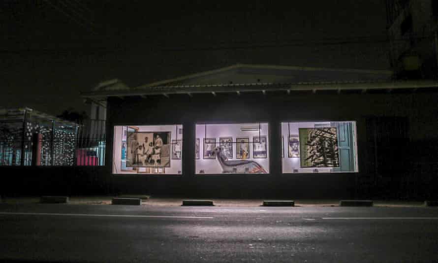 At night, with a lit interior, the ANO Gallery, Accra, Ghana