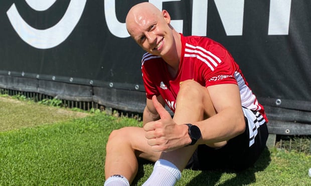 Timo Baumgartl gives a thumbs up after training