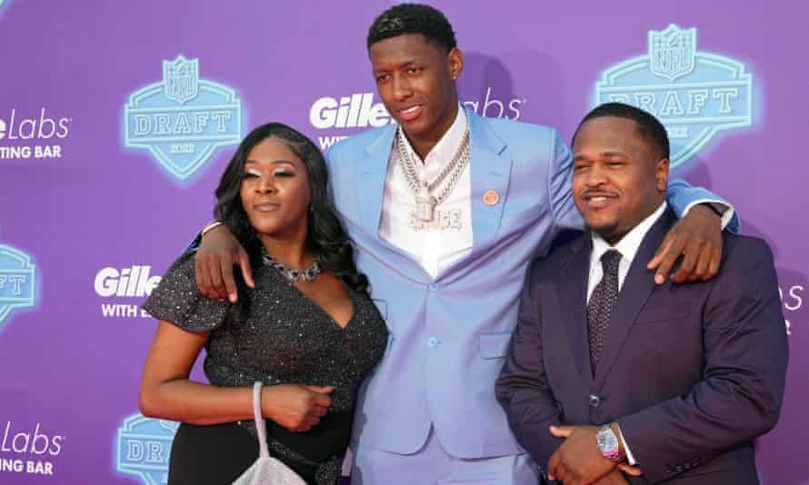 Ahmad ‘Sauce’ Gardner with his family shortly before being picked by the New York Jets
