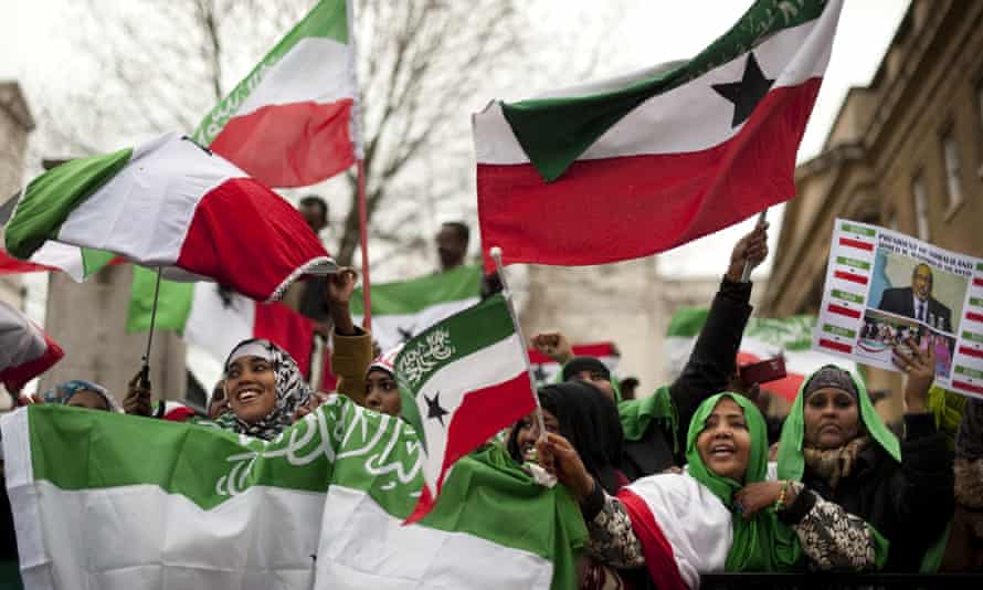 British-based Somalilanders waving the self-declared republic’s flag at a rally near Downing Street in 2012.